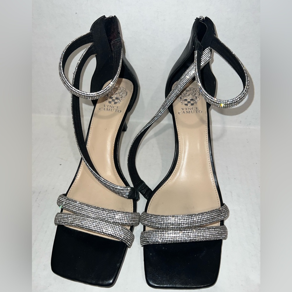 Vince Camuto Arklin Black and Silver Strappy Heels - Picture 4 of 16